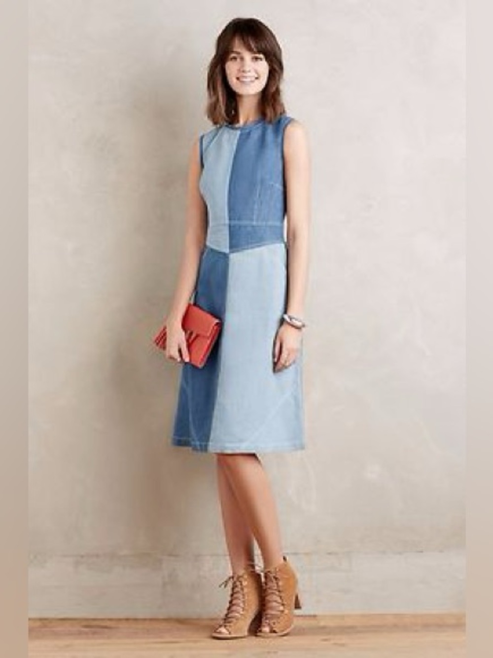 Holding Horses By Anthropologie  Pieces Patch Denim Chambray Dress Size 10